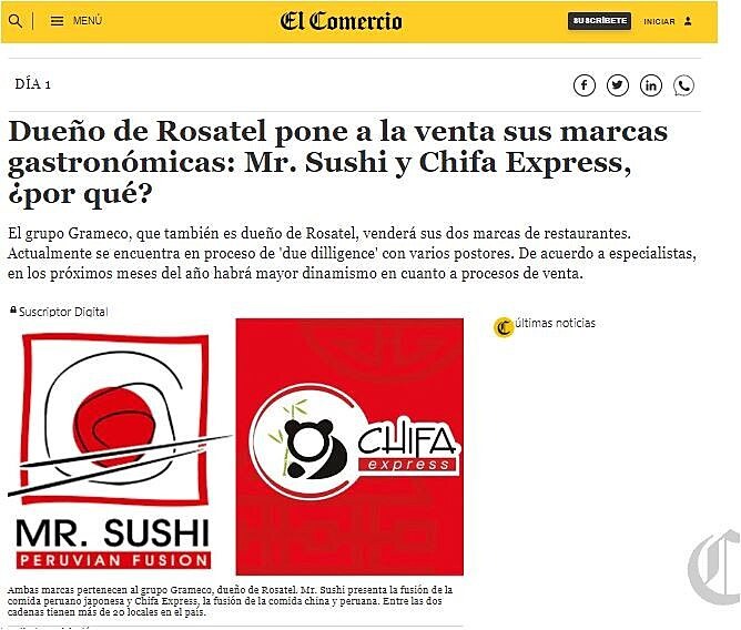 Dueo de Rosatel pone a la venta sus marcas gastronmicas: Mr. Sushi y Chifa Express, por qu?